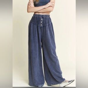 J. Her Mineral washed Button york Wide leg pants Navy